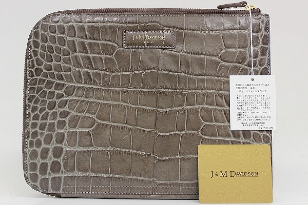 新品 J&M DAVIDSON クロコ型押しクラッチバッグ赤富士屋洋服店